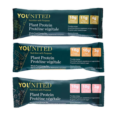 Younited Wellness Protein Bars Plant Protein Whole Food Energy Bar - 12 bars per box